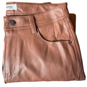 Kensie Women Faux Leather Pants Cognac Brown Straight Leg‎ Vegan Moto 26